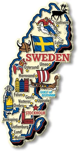 Imán de mapa de país gigante de Suecia por Classic Magnets, recuerdos coleccionables de goma 3D estilo vintage y regalos fabricados en los Estados