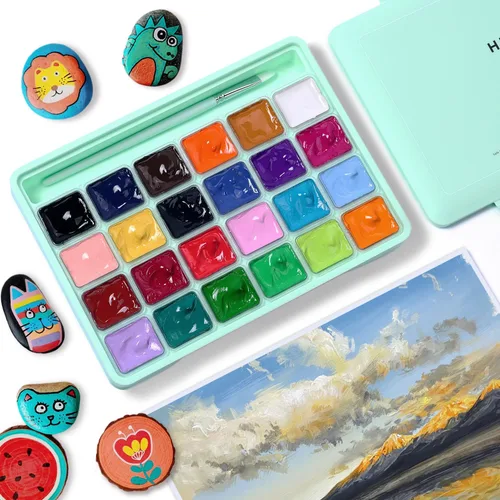 Miniatura 6 de HIMI Juego de pintura gouache, 24 colores x 30 ml, diseño exclusivo de cápsula de gelatina con 3 pinceles y una paleta en un estuche de transporte