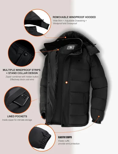 Miniatura 5 de CAMELSPORTS Abrigos de invierno para hombre, chaqueta cálida con capucha desmontable, impermeable, cortavientos, parkas, chaquetas casuales