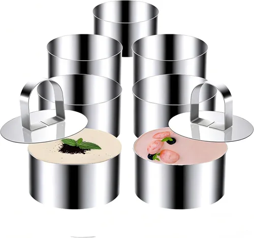 Miniatura 9 de Moldes redondos para anillos para tartas, anillos de comida de acero inoxidable de 4 pulgadas, moldes de cocina de mousse de postre con empujador