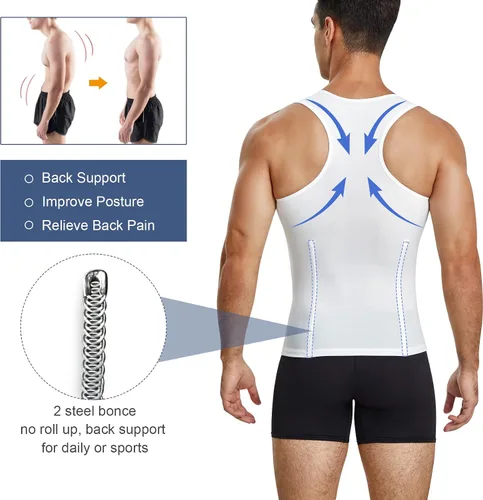 Miniatura 2 de Camisas de compresión para hombre, faja moldeadora de pecho, control de abdomen, moldeador de cuerpo, camiseta interior adelgazante, chaleco