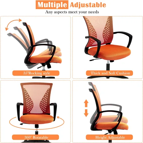 Miniatura 14 de Silla de oficina en casa, silla de escritorio ergonómica, respaldo medio, silla de computadora de PC con soporte lumbar y reposabrazos, silla