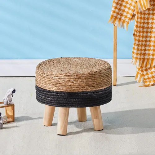 Miniatura 6 de Cpintltr Reposapiés otomano natural de algas marinas, tejido a mano, taburete redondo para sofá, escritorio, reposapiés acolchado con patas de pino