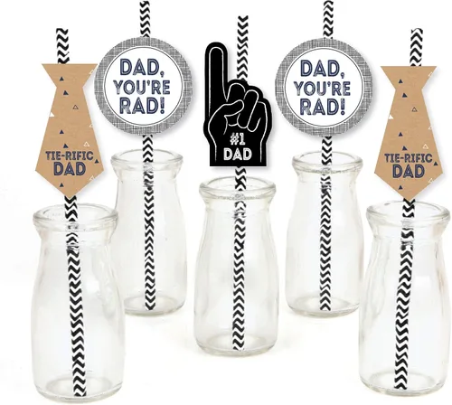 Big Dot of Happiness Juego de 24 pajitas decorativas de papel a rayas con texto en inglés «My Dad is Rad», para fiesta del Día del Padre