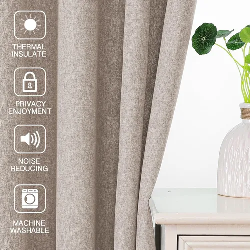Miniatura 7 de FantasDecor Cortina de lino natural de 84 pulgadas de largo para dormitorio, sala de estar, bolsillo para barra, cortinas con aislamiento térmico
