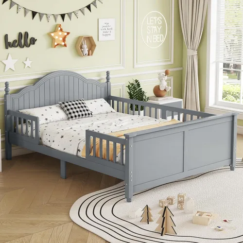 Miniatura 12 de MERITLINE Base de cama de madera tamaño individual con cabecero y estribo, cama de plataforma para niños con soporte de listones, no necesita