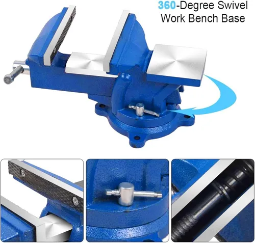 Miniatura 4 de Tornillo de banco resistente de 6 pulgadas, base giratoria de 360° con abrazadera de yunque de acero fundido, abrazadera de mesa tornillo de banco