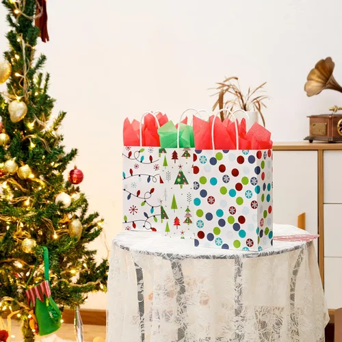 Miniatura 4 de SUNCOLOR 30 pequeñas bolsas de regalo de Navidad con papel de seda
