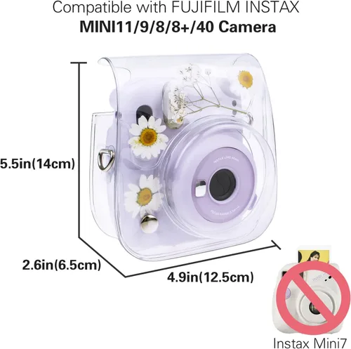 Miniatura 8 de Mini11 - Funda transparente para Instax Mini 11/9/8/8+/40 Cámara instantánea con flores secas de PVC con correa ajustable