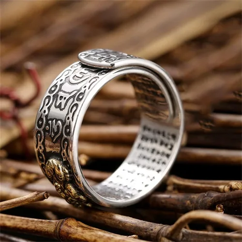 Miniatura 8 de JILIYUPA 4 anillos de Feng Shui Pixiu, amuleto budista de buena suerte, doble protección, riqueza, amor, salud, regalo para hombres y mujeres