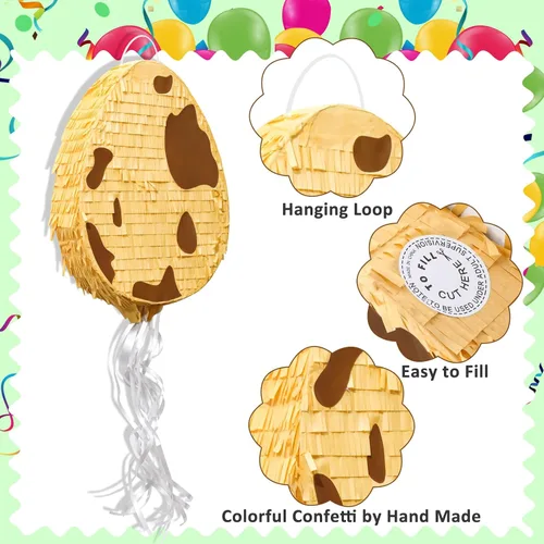 Miniatura 7 de Lenwen Piñata de huevo de dinosaurio de 16 x 12 x 3 pulgadas, paquete de piñata de huevos de dinosaurio con palo de confeti para fiesta de Marrón