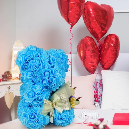 Miniatura 2 de Regalos de San Valentín para ella, oso de rosas para mujer, ramo de cumpleaños de oso de peluche de rosas artificiales, regalo de rosas para el día