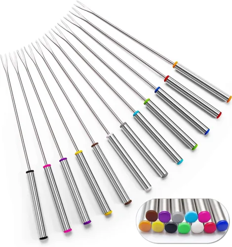 Miniatura 8 de 6 piezas de tenedores de fondue de acero inoxidable de 9.5 pulgadas, tenedores de fondue de queso codificados por color con mango resistente al