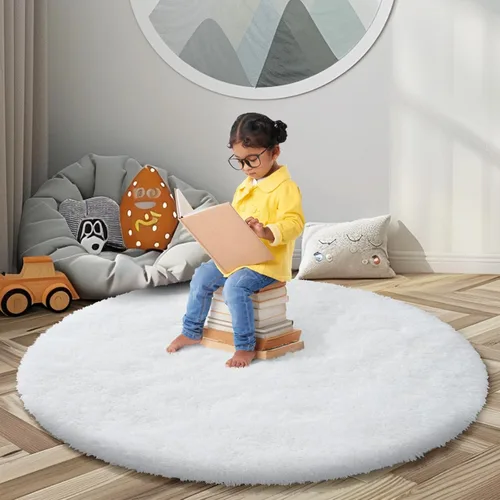 Miniatura 62 de Alfombras circulares súper suaves para niñas, castillo de princesa, tienda de campaña de 5 diámetros, alfombras circulares de área para dormitorio