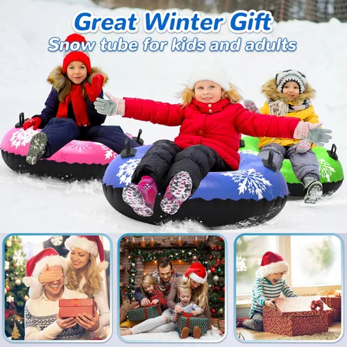 Miniatura 4 de KEUCL Tubo de Nieve, 3 Paquetes para Toda la Familia, Trineo de Nieve Inflable para Niños y Adultos, Trineos de Fondo Duro Resistente Engrosado