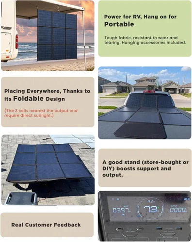 Miniatura 3 de LVYUAN Panel solar portátil de 300W, panel solar plegable de tamaño almohada 20V IP64 impermeable, eficiencia mejorada del 23% para estación