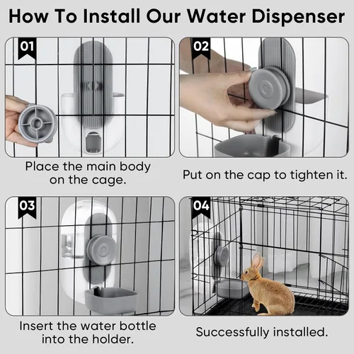 Miniatura 5 de Lemtrflo Dispensador de agua automático colgante de 28 onzas, botella de agua de conejo, conejillo de indias, hurón para jaula, adecuado para Gris