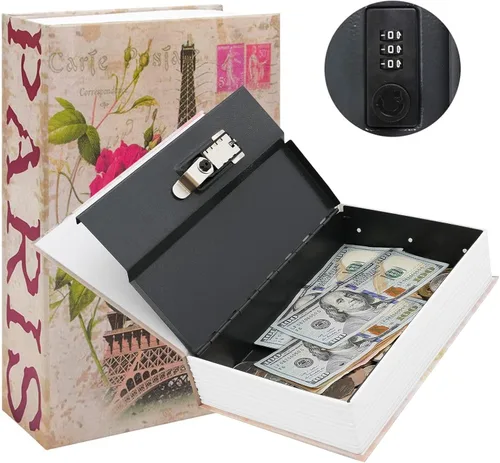 Miniatura 10 de KYODOLED - Caja fuerte con forma de libro, con cerradura de combinación, caja portátil de seguridad secreta, para ocultar dinero, metálica