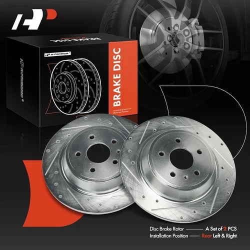 Miniatura 7 de A-Premium Rotores de freno de disco perforados y ranurados traseros de 12.44 pulgadas (12.441 in) compatibles con modelos Ford y Lincoln