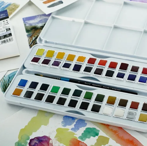 Miniatura 5 de Daler Rowney Daler-Rowney Aquafine - Juego de estudio de acuarela de 48 piezas - Juego de pintura de acuarela para papel de acuarela y más - Juego