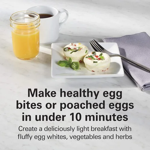 Miniatura 5 de Hamilton Beach Fabricante de Huevos al Estilo Sous Vide Eléctrico, Olla de Huevos Duros y Escalfador con Bandeja Antiadherente Extraíble, Prepara 2