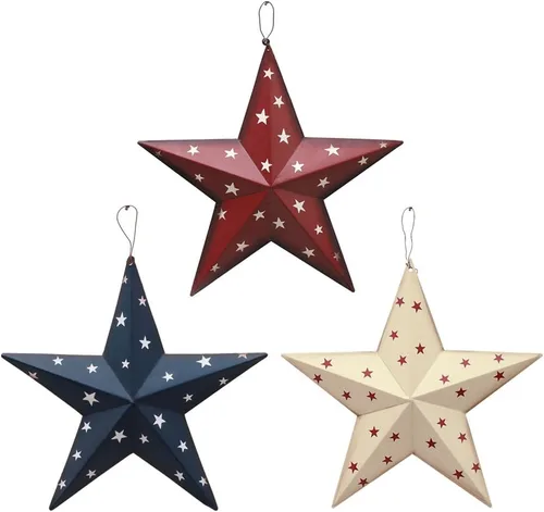 Attraction Design Decoración patriótica de pared de estrella de granero de metal, estrella de metal rústico colgante de 12 pulgadas para decoración