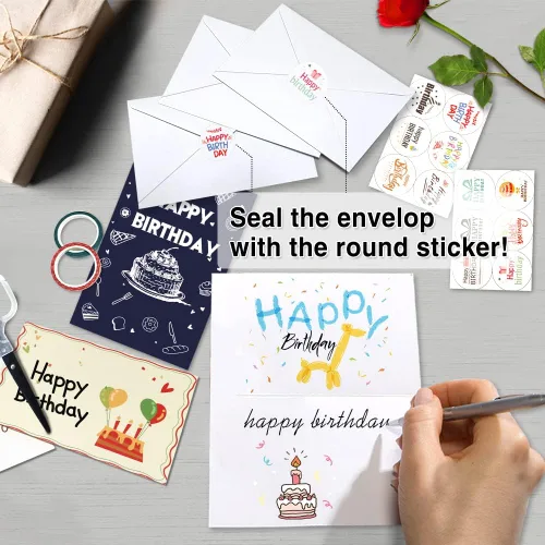 Miniatura 7 de feela Tarjetas de cumpleaños a granel, paquete de 160 40 diseños, caja surtida de tarjetas de feliz cumpleaños con 160 sobres en blanco, 168 piezas