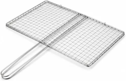 Miniatura 9 de Yardwe Cesta de parrilla para barbacoa al aire libre, estante de acero inoxidable para verduras, camarones y carne, soporte portátil de malla