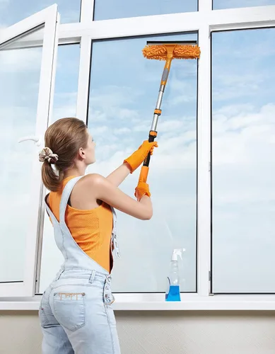 Miniatura 4 de Escobilla de ventana de 1.5-3 pies con mango largo y plumero de telaraña/herramienta de limpieza de ventanas de coche y escobilla de ventana