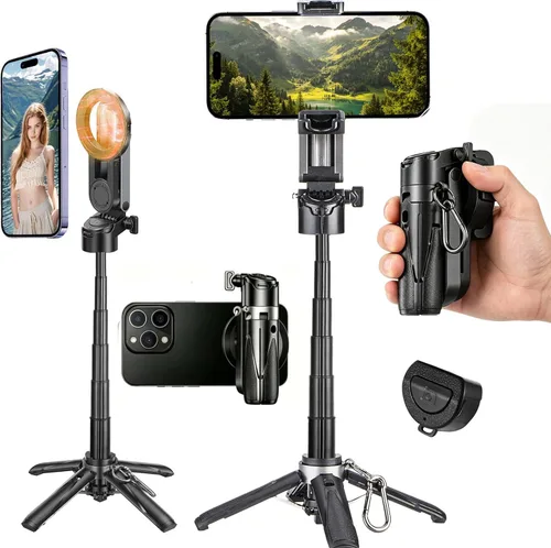 Palo selfie magnético 4 en 1 para iPhone/Android, trípode extensible multifuncional de rotación de 360° con control remoto desmontable, soporte