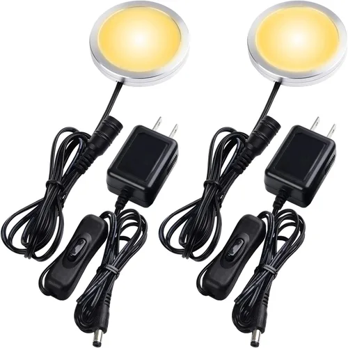 Miniatura 8 de Luz LED de disco individual debajo del gabinete, vitrina de exhibición Curio, iluminación decorativa de mostrador, enchufe eléctrico de pared de 120