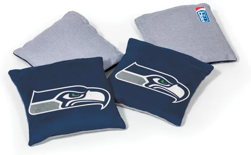 Bolsas de frijoles de doble cara de fútbol americano profesional NFL Seattle Seahawks de Wild Sports, paquete de 4 - Bolsas de lanzamiento premium