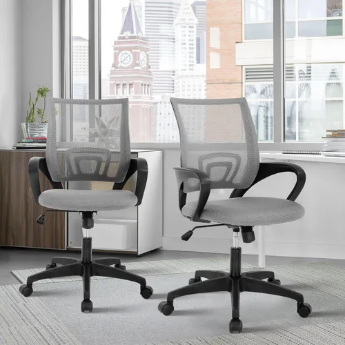 Miniatura 19 de Silla de oficina de malla, silla de escritorio con respaldo medio, silla de oficina ergonómica con ruedas y soporte lumbar, sillas de oficina Negro