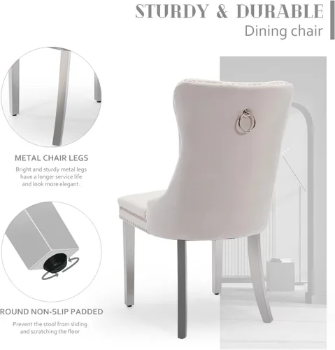 Miniatura 4 de SoarFlash - Juego de 2 sillas de comedor de terciopelo, silla lateral de respaldo alto, silla lateral moderna tapizada de alta gama con respaldo