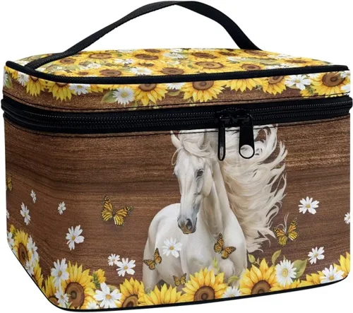 Miniatura 34 de doginthehole Bolsa de maquillaje, bolsa de cosméticos de viaje, bolsa de aseo portátil grande, organizador de accesorios para mujeres y niñas