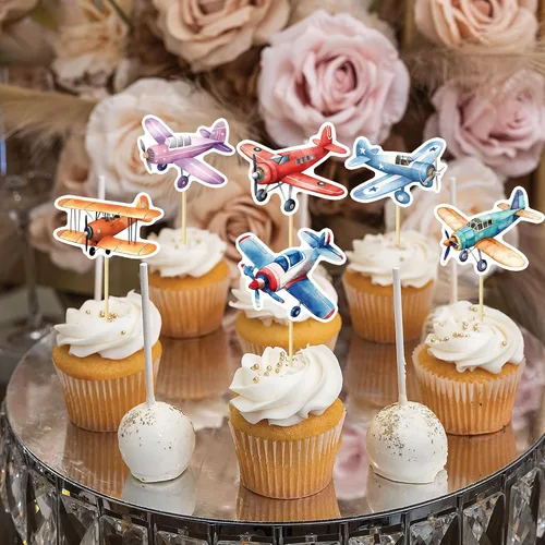 Miniatura 3 de 36 piezas de decoración para cupcakes de avión para niños, decoración para tartas de aviones, baby shower, fiesta de cumpleaños para combatientes