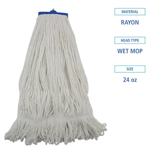Miniatura 2 de Boardwalk BWK824R Cabeza de fregona de fibra de rayón plana de 24 oz. - Blanco (12/caja)