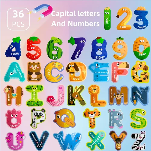Miniatura 2 de EHR Letras y números magnéticos, coloridos imanes de nevera del alfabeto de animales ABC, juguetes educativos de aprendizaje de ortografía
