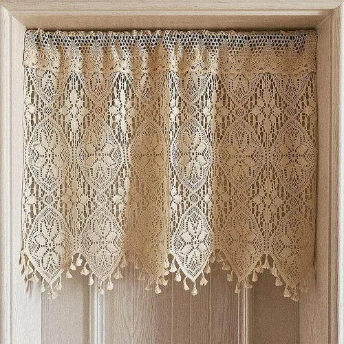 Miniatura 9 de Cenefa de cortina de ganchillo retro para ventana de cocina, cortinas bohemias para decoración de café, bolsillo para barra, cortinas cortas