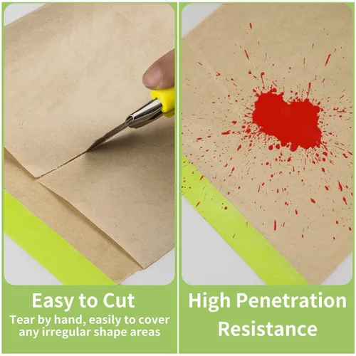 Miniatura 5 de Tangibay Papel de enmascarar precintado para pintar, 12 pulgadas x 50 pies, cinta y papel para pintores, rollo de papel protector adhesivo