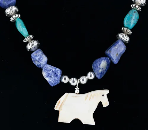 Miniatura 3 de $270Tag Collar Nativo de Plata Navajo Alabastro Lapislázuli Turquesa 25242 Hecho por Loma Siiva, Metal Piedra, turquesa estabilizada