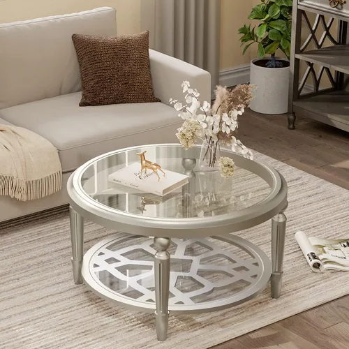 Miniatura 14 de COSIEST - Juego de mesa auxiliar redonda moderna y mesa auxiliar, tapa de madera con aspecto de mármol falso, patas de nogal y crema blanca, mesa
