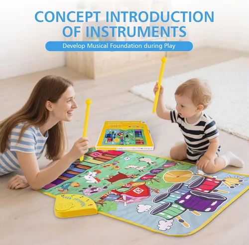 Miniatura 4 de Alfombrilla de piano con sonidos musicales de animales de granja para niños, juguete educativo sensorial de aprendizaje con batería para niños