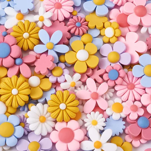 Miniatura 3 de Pandahall - 240 piezas de cabujones de resina de flores opacas con parte trasera plana sin perforar, cuentas autoadhesivas de girasol