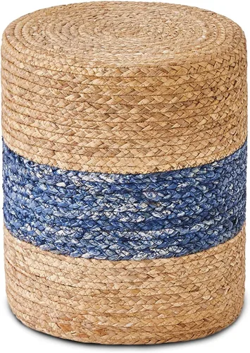 Miniatura 14 de Wimarsbon Taburete de pie de hierba marina natural, otomana redonda tejida a mano, para sala de estar, asiento al aire libre (natural)