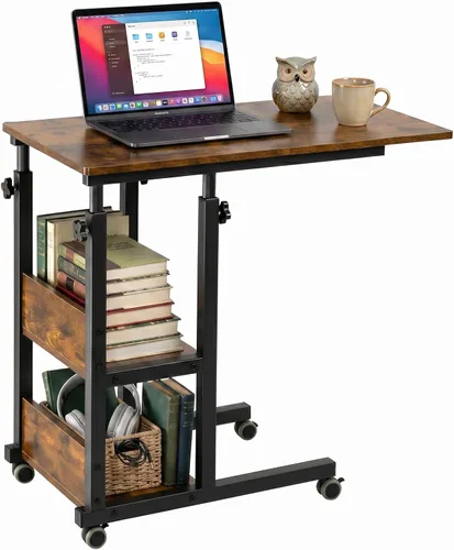 Miniatura 12 de Hadulcet Mesa C Ajustable con Estación de Carga, Escritorio Inclinable Mesa Auxiliar en Forma de C para Sofá, Soporte sobre Cama con Ruedas