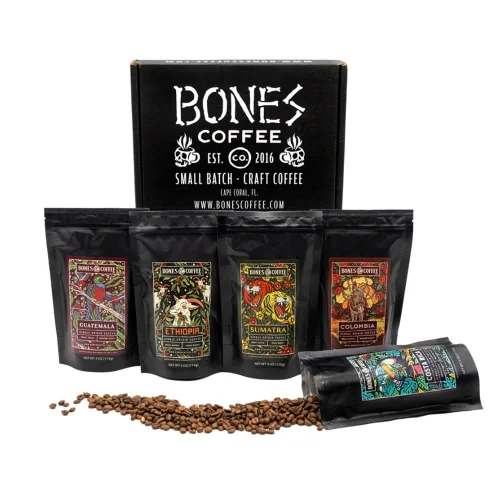 Bones Coffee Company NUEVO Paquete de muestra World Tour, café saborizado de origen único, granos arábica de tostado medio, regalos de café