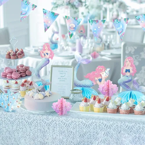 Miniatura 6 de Decor365 Centro de mesa de sirena rosa y azul debajo del mar, decoración de cumpleaños para niñas, coral océano, temática de sirena, suministros