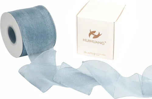 Miniatura 17 de HUIHUANG Cinta transparente de organza azul aguamarina de 1-1/2 pulgadas, cintas de organza transparente turquesa para envoltura de regalo, ramo