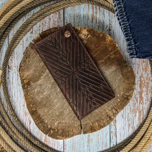 Miniatura 3 de HOOEY Cartera Rodeo de cuero para hombre, Azteca en relieve- Marrón